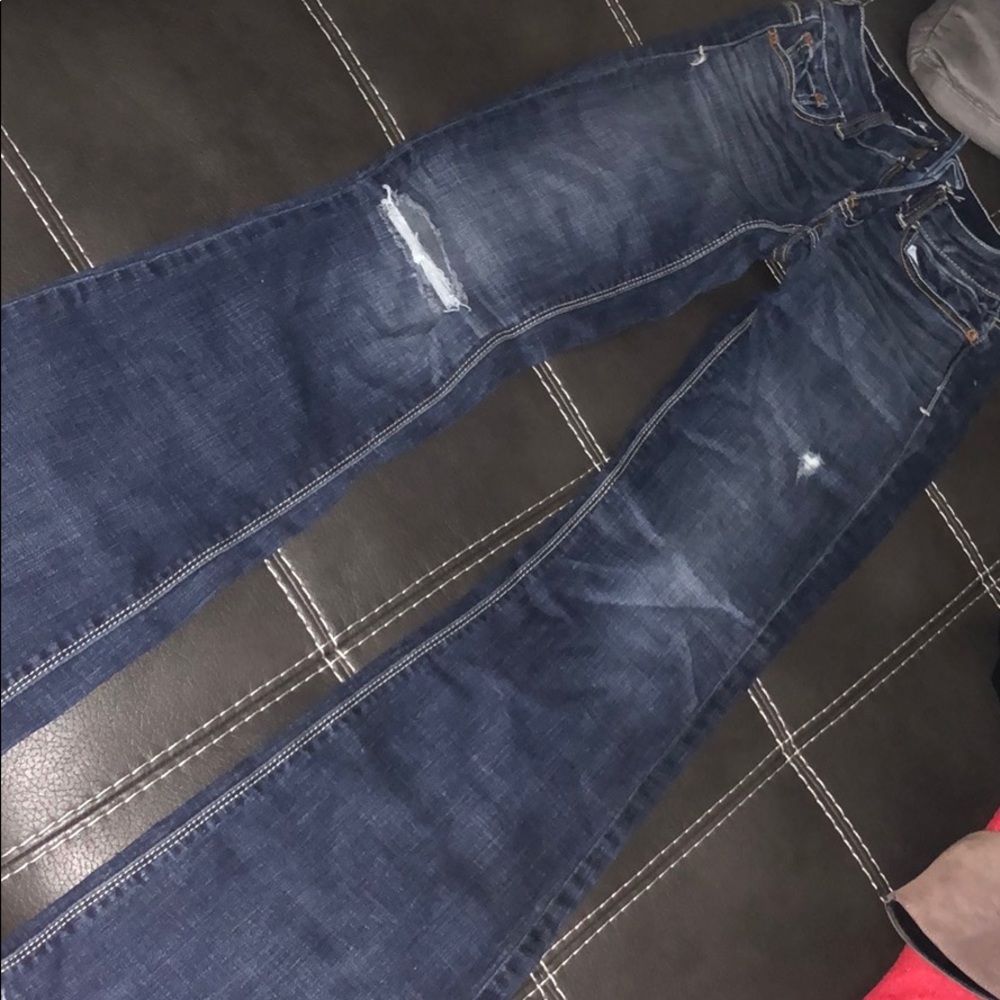 Flared, stretch, distressed denim